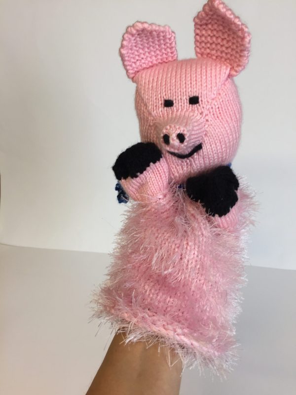 Flaschendeko Schweinchen gestrickt Handarbeitseckle